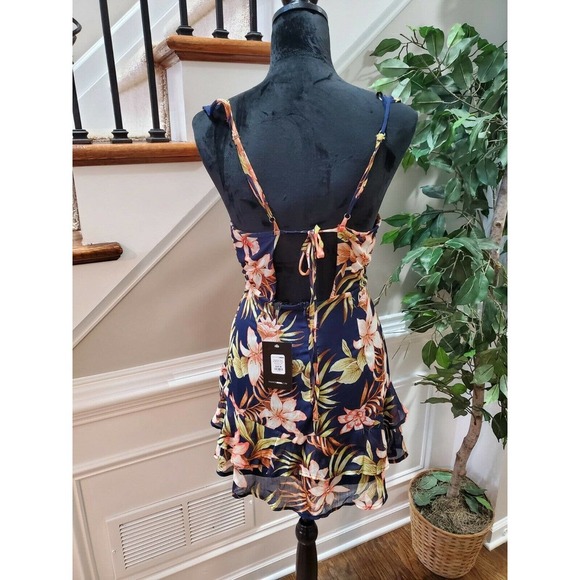 Fashion Nova Women's Blue Floral Polyester V-Neck Sleeveless Ruffle Mini Dress S - Picture 7 of 12